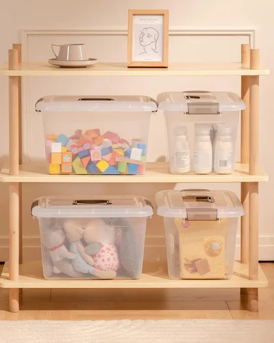 Miniatura 8 de Citylife - Paquete de 4 cubos de almacenamiento de 5.3 cuartos de galón con tapas, contenedores de plástico transparente con mango gris