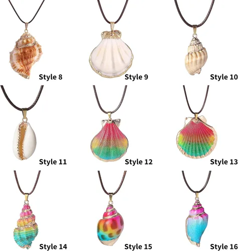 Miniatura 4 de FM FM42 Collar con colgante de concha de concha de mar natural con cadena de cuerda de 27 pulgadas de largo (25 estilos)