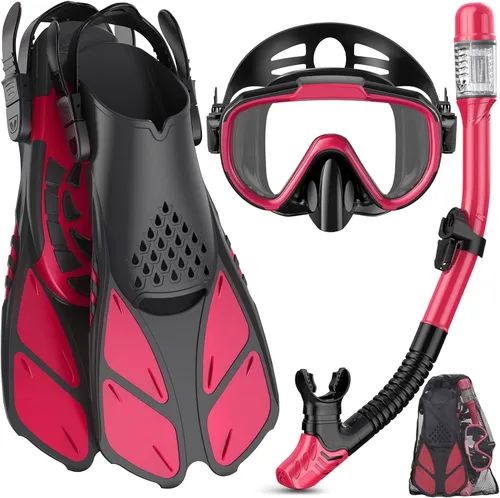 Miniatura 15 de Ubekezele Equipo de esnórquel para adultos, hombres y mujeres, juego de esnórquel 4 en 1 con máscara de buceo con vista panorámica, antivaho