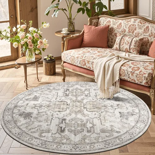 Miniatura 372 de jinchan Lima - Alfombra simétrica floral geométrica lavable, alfombra de entrada de medio círculo de 2 x 3, alfombra de media luna, suave y Azul