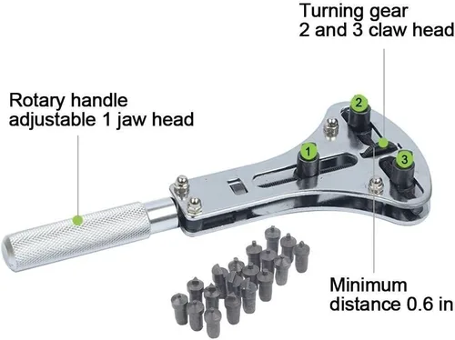 Miniatura 3 de Watch Repair Tool Kit, Adjustable Watch Back Case Opener, Battery Replacement and Movement Holder, 3 Point Wrench Screw Case Remover Tool