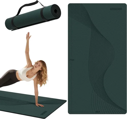 Miniatura 10 de Esterilla de yoga grande de 76" x 40" x 10 mm (2/5 pulgadas) – Extra gruesa y ancha, esterilla de fitness de TPE, esterilla de ejercicios Azul/Negro