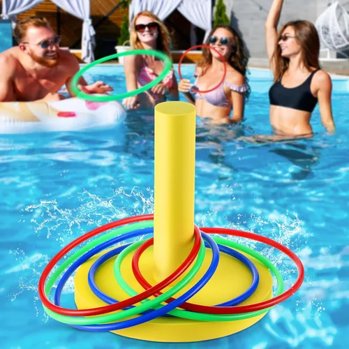Hiboom Juegos de lanzamiento de anillos de piscina, juegos de piscina para adultos y familia con 6 anillos de lanzamiento, juguetes flotantes de