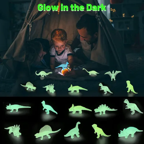 Miniatura 2 de Mini dinosaurios, 44 piezas que brillan en la oscuridad figuras de dinosaurios para niños, recuerdo de fiesta de dinosaurios, decoración de tarta