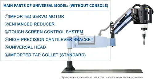 Miniatura 4 de US Stock M3-M16 Máquina de roscado eléctrica Tapper Universal Brazo de roscado con 375rpm 47.244 in Brazo flexible Máquina de roscado incluido 9pcs