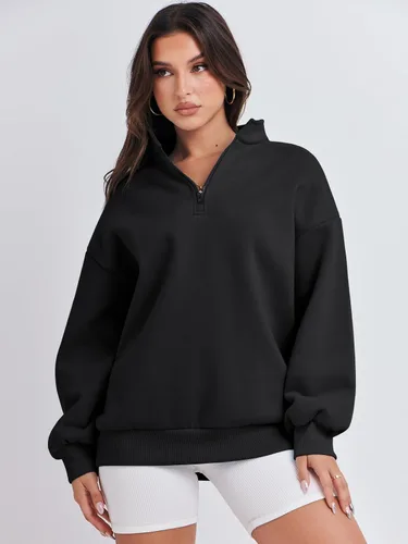 Miniatura 2 de ANRABESS Sudadera de manga larga para mujer, de gran tamaño, con media cremallera, sudadera con capucha Y2K, ropa de otoño a la moda