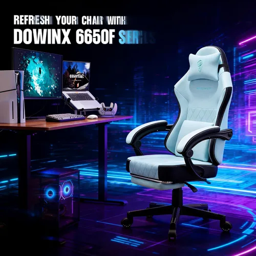 Miniatura 7 de Dowinx Silla para videojuegos, silla de computadora de tela transpirable con cojín de resorte de bolsillo, silla ergonómica de masaje con soporte