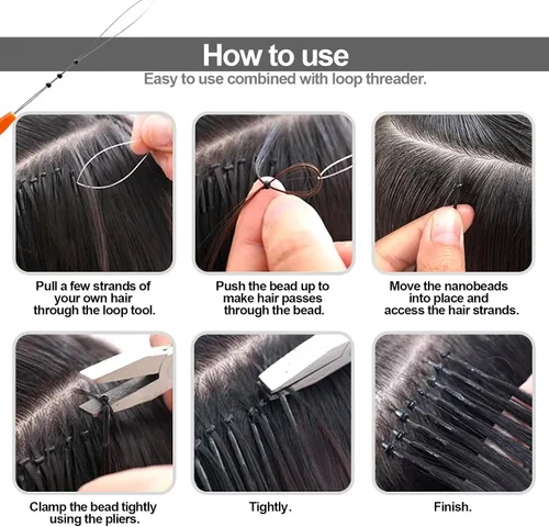 Miniatura 6 de Medsuo 200 piezas de nano anillos forrados de silicona para extensiones de cabello nano puntas nano cuentas de 0.118 in (OD) 0.039 in (ID) 0.079 in