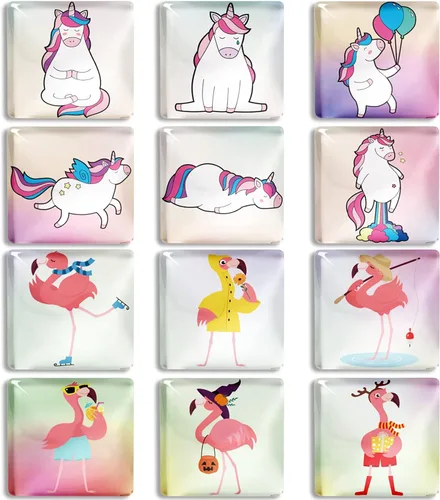 Berkin Arts Imán magnético fuerte del refrigerador del movimiento Kitsch del cristal cuadrado lindo de cristal cuadrado ilustraciones, 12 uds