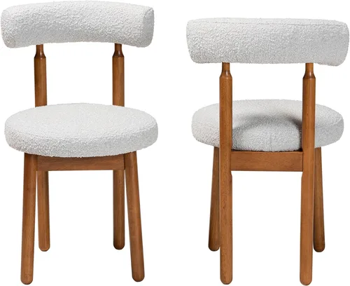 Miniatura 4 de Baxton Studio Edric Modern Japandi - Juego de sillas de comedor de 2 piezas con tela de boucle gris claro y acabado marrón nogal