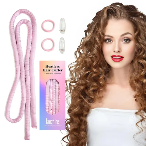 Lanzhire Diadema sin calor para rizos nocturnos, rizadores finos sin calor para cabello largo y corto (A-rosa)