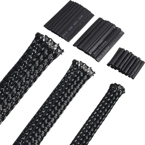 Boao Funda trenzada expandible de PET de 50 pies, funda trenzada de telar de alambre con 127 tubos retráctiles para audio, video y otros