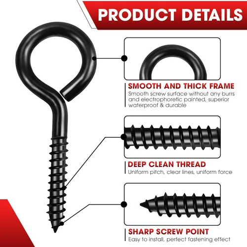 Miniatura 5 de 14 PIEZAS Ojos de Tornillo Negros - Pernos de Ojo Resistentes de 3.2 Pulgadas, Asegurador de Cable y Alambre - Soporte para Hamaca, Uso
