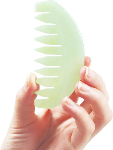Miniatura 12 de Gua Sha Peine, jade de piedra guasha natural, peine de masaje para el cuidado del cuero cabelludo, herramienta de masaje para raspado corporal Gua