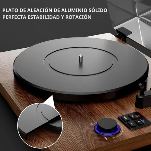 Miniatura 4 de Sistema de tocadiscos Bluetooth HiFi con altavoces de estantería de 36 vatios, reproductor de discos de vinilo con diseño patentado con cartucho