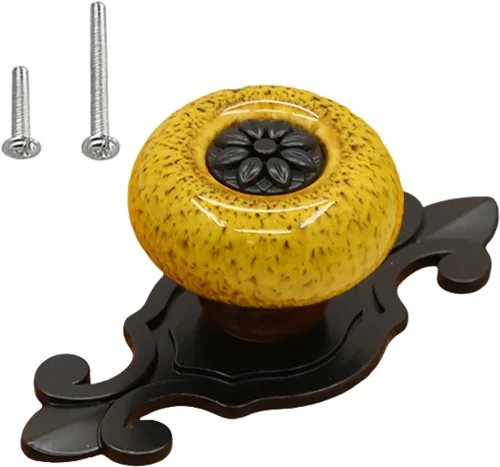 Miniatura 13 de HUAMULAN Paquete de 10 pomos de cerámica retro vintage para aparador, cocina, pétalos, tiradores de armario, cajón, base negra, placa trasera