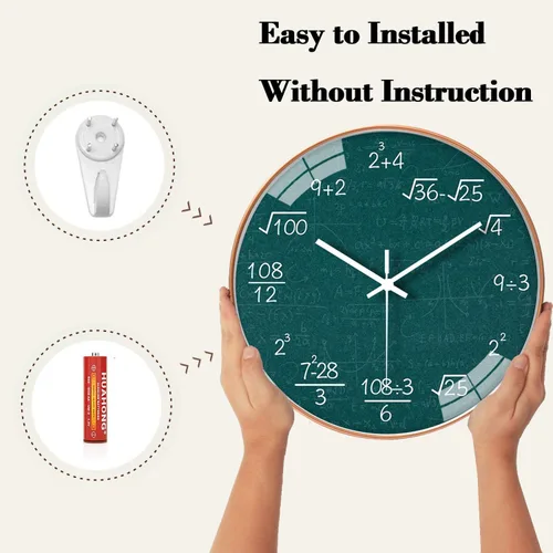 Miniatura 5 de QINFIEY Reloj de Pared de Matemáticas de 12 Pulgadas Silencioso Sin Tictac con Movimiento de Cuarzo de Calidad para Oficina, G2
