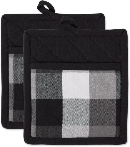 DII Tri-Color Check Collection - Juego de agarraderas para cocina, color negro, 2 piezas