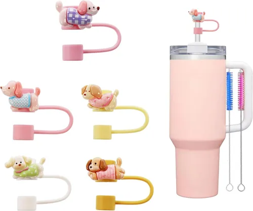 Miniatura 13 de 8Pcs Cute 10mm Animal Straw Covers Cap for Stanley Cup,Silicone Straw Toppers Compatible with Stanley 30&40 Oz Tumblers with Handle, Dust-Proof