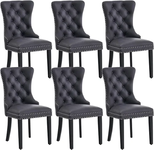 Miniatura 20 de Eifizek Sillas De Comedor - Juego de 6 sillas de comedor de terciopelo con borde de anillo de clavo, sillas de comedor tapizadas con patas de madera