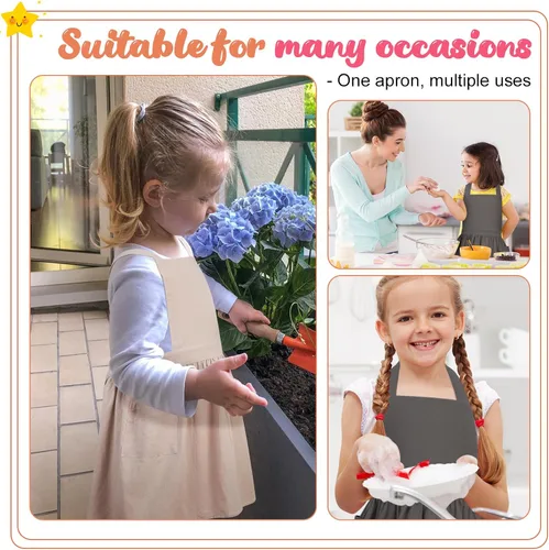 Miniatura 5 de Delantal con o sin pechera para niños, Delantal con espalda cruzada, Delantales con babero estilo japonés Ropa para el hogar Beige+gris