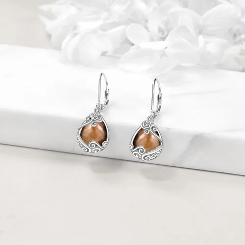 Miniatura 266 de Aretes colgantes con forma de lágrima de filigrana de piedra lunar de plata de ley 925 con cierre de palanca para mujer, regalos de joyería