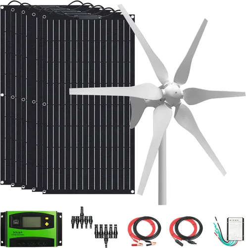 Miniatura 9 de Kit solar eólico de 500 W, sistema de 12 V fuera de la red: generador de turbina eólica de 400 W + 1 panel solar flexible ETFE de 100 W +