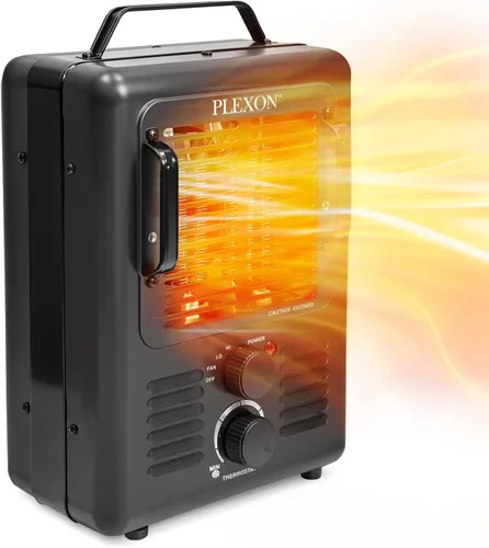 Plexon Milkhouse - Calentador de garaje de 1500 W, calentadores eléctricos para uso en interiores con termostato ajustable, protección contra