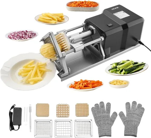 VEVOR Cortador comercial de papas fritas, picador de verduras y frutas de acero inoxidable con 3 cuchillas de repuesto de 1/2 pulgada, 3/8 pulgada y