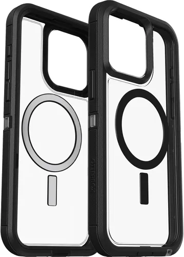 Miniatura 6 de OtterBox Funda transparente para iPhone 15 Pro MAX (solamente) Defender Series XT, lado oscuro (negro/transparente), sin pantalla, resistente, se