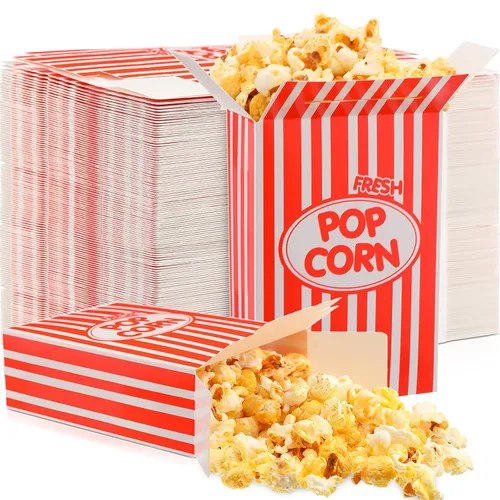 Xinnun 200 cajas de papel para palomitas de maíz, 1 onza, a prueba de aceite, desechables, a rayas, contenedores, soportes de papel a prueba de Rojo
