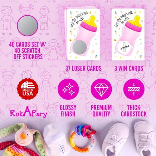 Miniatura 3 de RokAPary Find The Babys Milk Scratch Off Game, It's a Girl Baby Shower Fácil de jugar juegos tontos, idea divertida, actividad rompehielos. Tarjetas