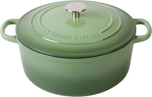 EDGING CASTING Olla de hierro fundido esmaltada con tapa para horno holandés, 5.5 cuartos de galón, para hornear pan, cocinar, verde pistacho