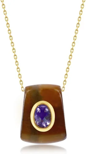 Beaux Bijoux Jade natural, ónix, ojo de tigre, collares para mujer en oro de 14 quilates, collares con colgante deslizante con piedra preciosa