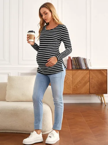 Miniatura 5 de Floerns Camiseta casual de manga larga con estampado de rayas para mujer