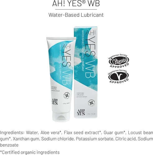 Miniatura 7 de AH! YES WB Lubricante a base de agua, lubricante a base de agua intensamente hidratante, certificado orgánico, fabricado sin hormonas ni glicerina