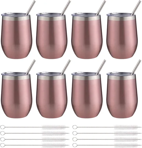 Miniatura 15 de Vaso de vino aislado de 12 onzas con tapa y pajita, vaso de vino de acero inoxidable sin tallo de doble pared, vaso de vino al vacío a granel