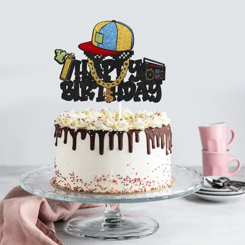Miniatura 6 de Decoración para pastel de cumpleaños con grafiti de hip hop, decoración retro de los años 80 y 90, decoración de fiesta punk de cumpleaños