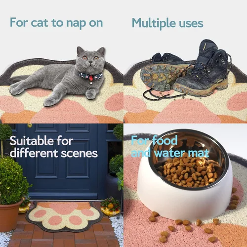 Miniatura 6 de Bonita alfombra de arena para gatos de 24 x 19 pulgadas, tapete para caja de arena, suave para patas de gatito, fácil de limpiar, antideslizante