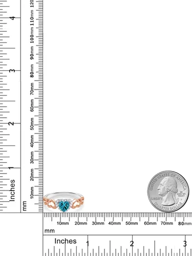 Miniatura 3 de Gem Stone King Anillo de plata de ley 925 de 2 tonos para mujer, topacio azul Londres, 0.71 quilates, forma de corazón (disponible 5, 6, 7, 8, 9)