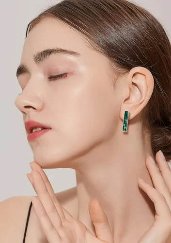 Miniatura 3 de Aretes de barra de piedras preciosas para mujer, delicados aretes de sodalita de malaquita turquesa y cristal curativo natural, aretes de barra