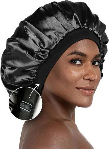 Miniatura 9 de CAPLORD Gorro de satén forrado para dormir, gorro de bambú para el cabello rizado natural para mujeres y hombres