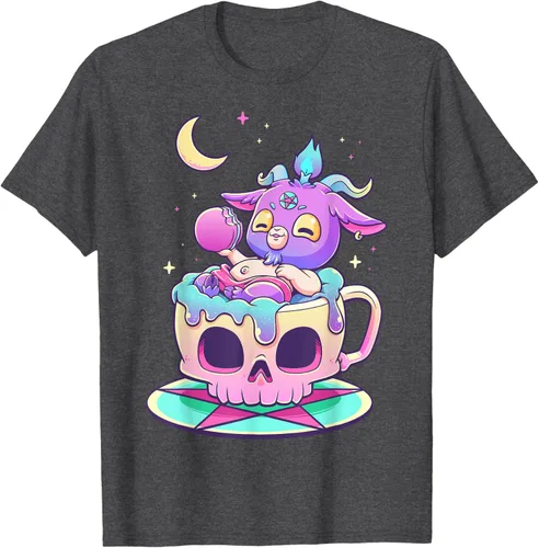 Miniatura 29 de Kawaii Pastel Goth Cute espeluznante Pentáculo Baphomet - Camiseta de cabra, Negro