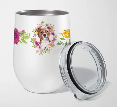 Miniatura 13 de Caroline's Treasures CK4110TBL12 Afghan Hound Pink Flowers - Vaso de vino aislado de acero inoxidable de 12 onzas con tapa, bonita taza de viaje