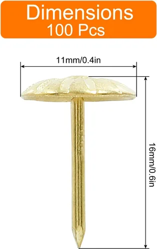 Miniatura 2 de 100 tachuelas decorativas para tapicería de latón dorado, muebles antiguos, clavos para tapicería, margaritas para sofá, puerta y manualidades