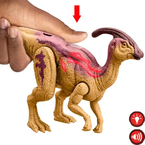 Miniatura 4 de Mattel Jurassic World - Figura de acción de dinosaurio Wild Roar, parasaurolophus con columna vertebral brillante revelan luces y sonido, juguete