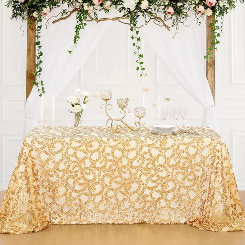 Miniatura 10 de B-COOL Mantel plateado de lentejuelas para mesa de boda con flores y Navidad, 90 x 90 pulgadas