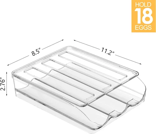 Miniatura 5 de Soporte para huevos para nevera, organizador automático de huevos con ruedas para refrigerador, contenedor apilable transparente para almacenamiento