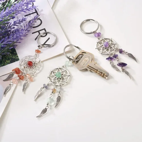 Miniatura 7 de KISSITTY 20 dijes de atrapasueños de piedras preciosas naturales, mezcla de adornos colgantes hechos a mano, llavero colgante, alas de ángel
