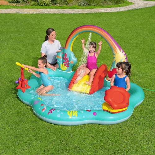 Miniatura 2 de Disney Little Mermaid - Piscina inflable para niños, centro de actividades acuáticas con tobogán, lanzamiento de anillo y juego de lanzamiento